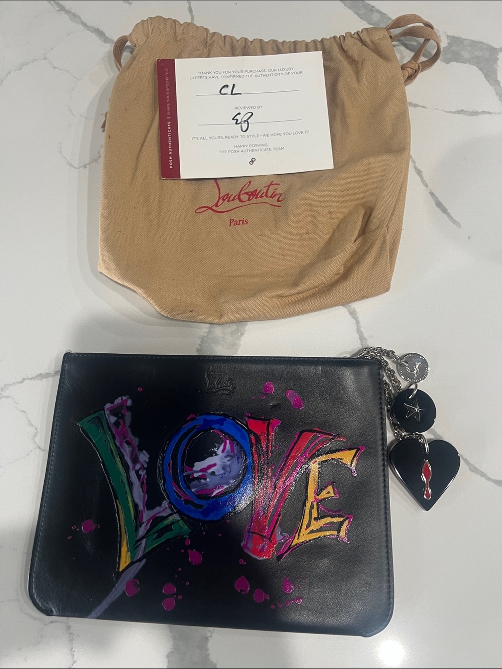 Christian Louboutin Black Leather Pouch with Multicolor 'LOVE' Artwork - Picture 3 of 14